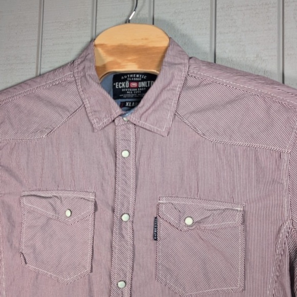 VTG Ecko Unltd Dress Shirt Men's XL Red White Pearl Snap L/S Western RN#93526 - Picture 4 of 8
